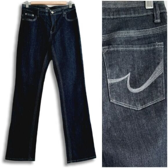 GASOLINE Mid-Rise Straight Long Leg Dark Blue Jeans Sz 6 - Picture 1 of 13